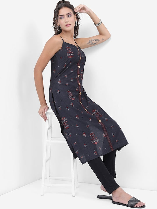 Vishudh Floral Printed Mirror Work Kurta