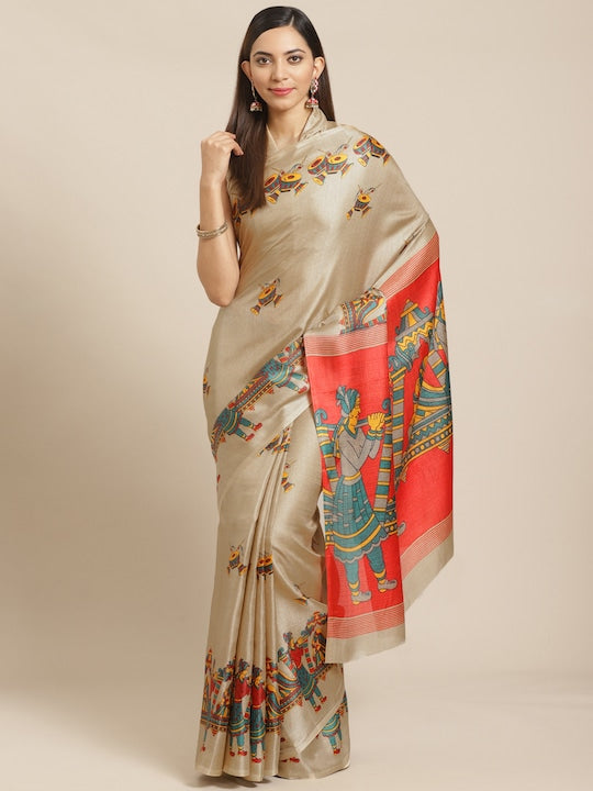 Saree mall Beige Printed Printed Saree
