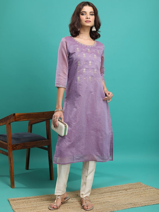 Vishudh Mauve Ethnic Motifs Embroidered Kurta