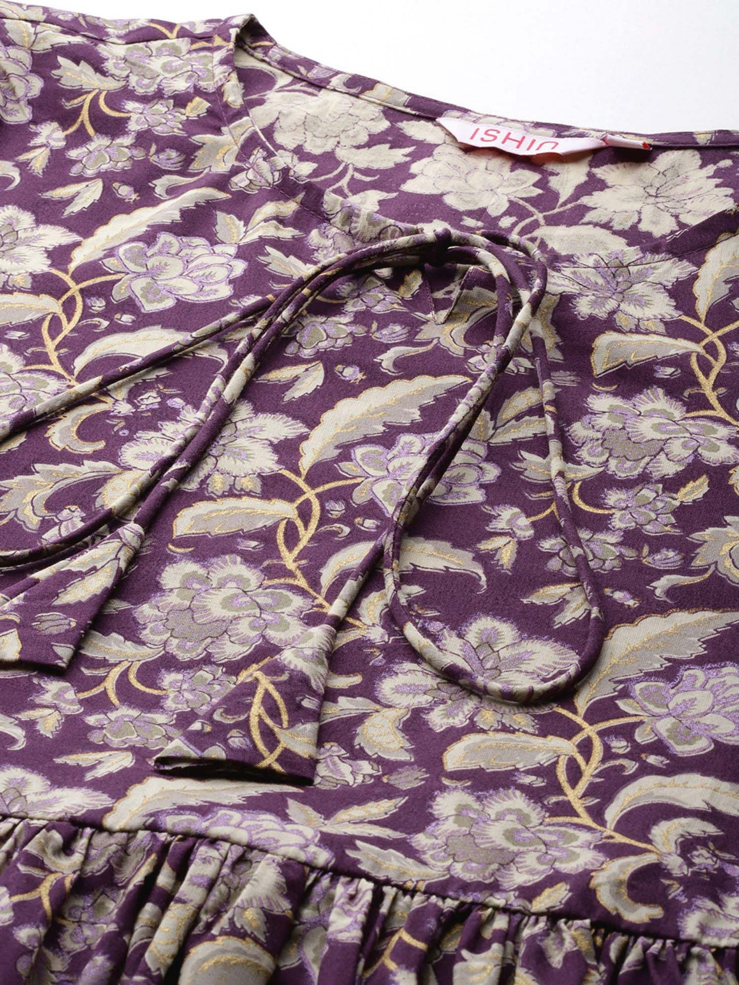 ISHIN Womens Cotton Ethnic Motifs Printed Purple A-line Kurta