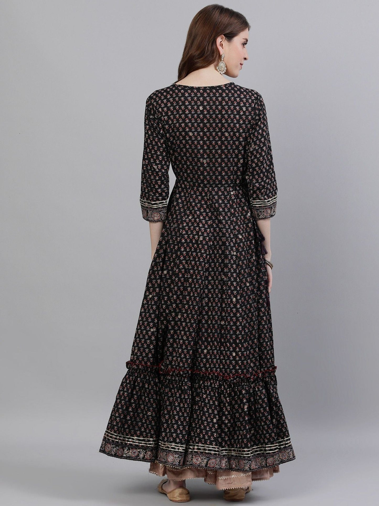 ISHIN Womens Black Yoke Embellished Anarkali Kurta