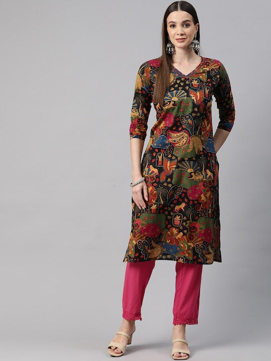 Readiprint Fashions Floral Printed Sequinned Pure Cotton Kurta