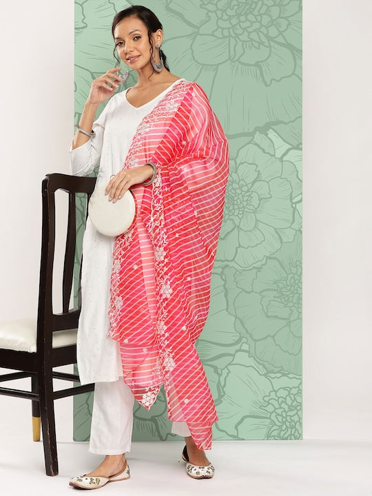 Yufta Women Self Design Sequinned Regular Pure Cotton Kurta with Trousers & With Dupatta