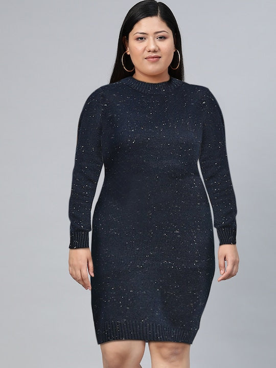 All about you Navy Blue Self Design Jumper Dress