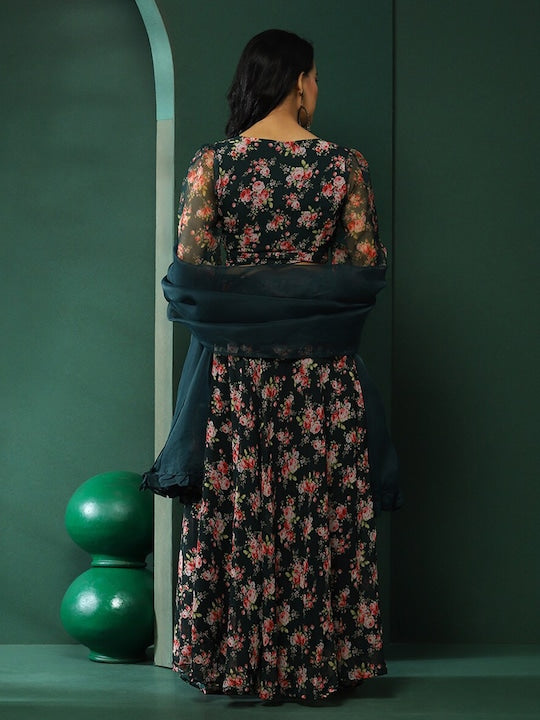 AKS Floral Printed Ready to Wear Lehenga & Blouse With Dupatta