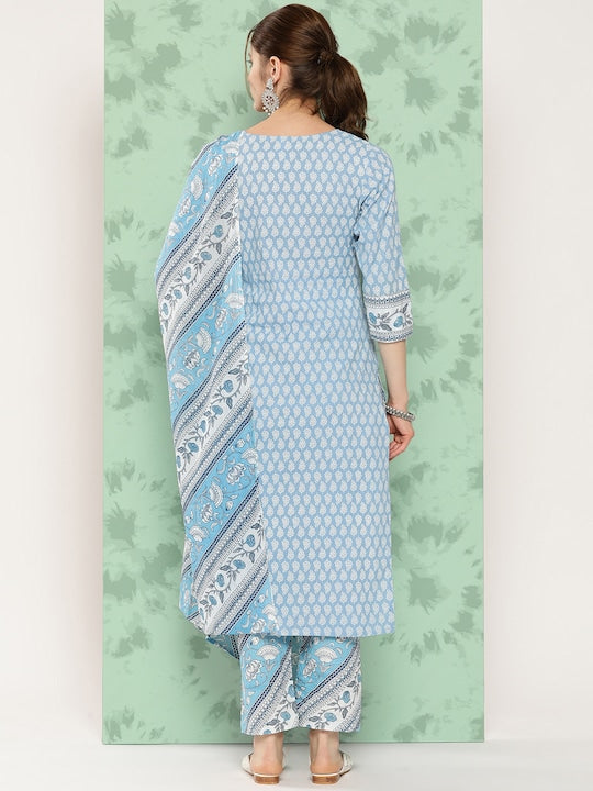 Yufta Ethnic Motifs Printed Gotta Patti Pure Cotton Kurta With Trousers & With Dupatta