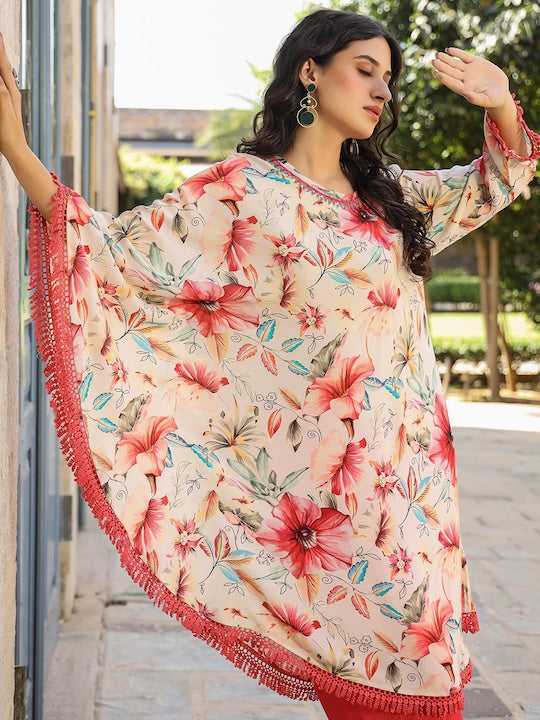 Scakhi Floral Printed Poncho & Dhoti Pant