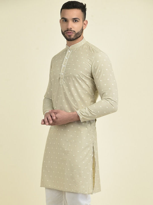 Deyann Men Woven Design Thread Work Cotton Kurta