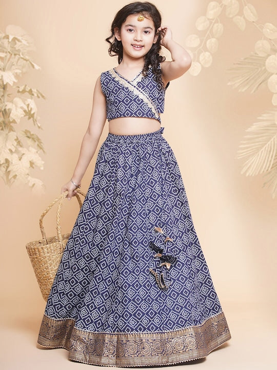 Bitiya by Bhama Girls Bandhani Printed Gotta Patti Ready to Wear Lehenga Choli