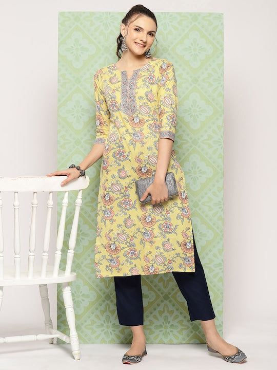 Yufta Floral Printed Pure Cotton Kurta
