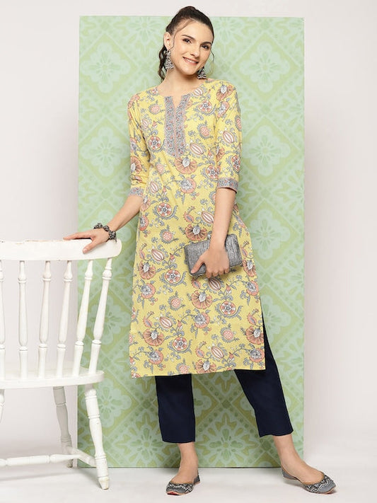 Yufta Floral Printed Pure Cotton Kurta