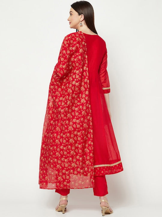 IMARA Yoke Design Sequinned Embroidered Chanderi Silk Kurta & Churidar With Dupatta