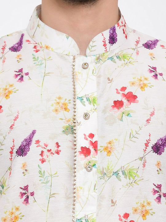 Vastramay Men Floral Printed Gotta Patti Kurta with Churidar