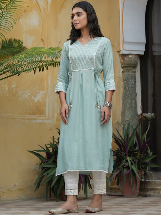 Juniper Ethnic Motif Yoke Design Thread Work A-Line Kurta