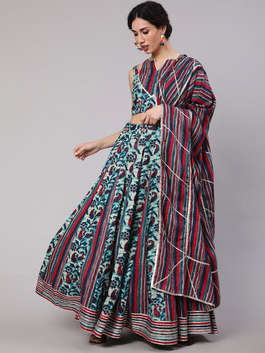 AKS Printed Ready to Wear Lehenga & Blouse With Dupatta