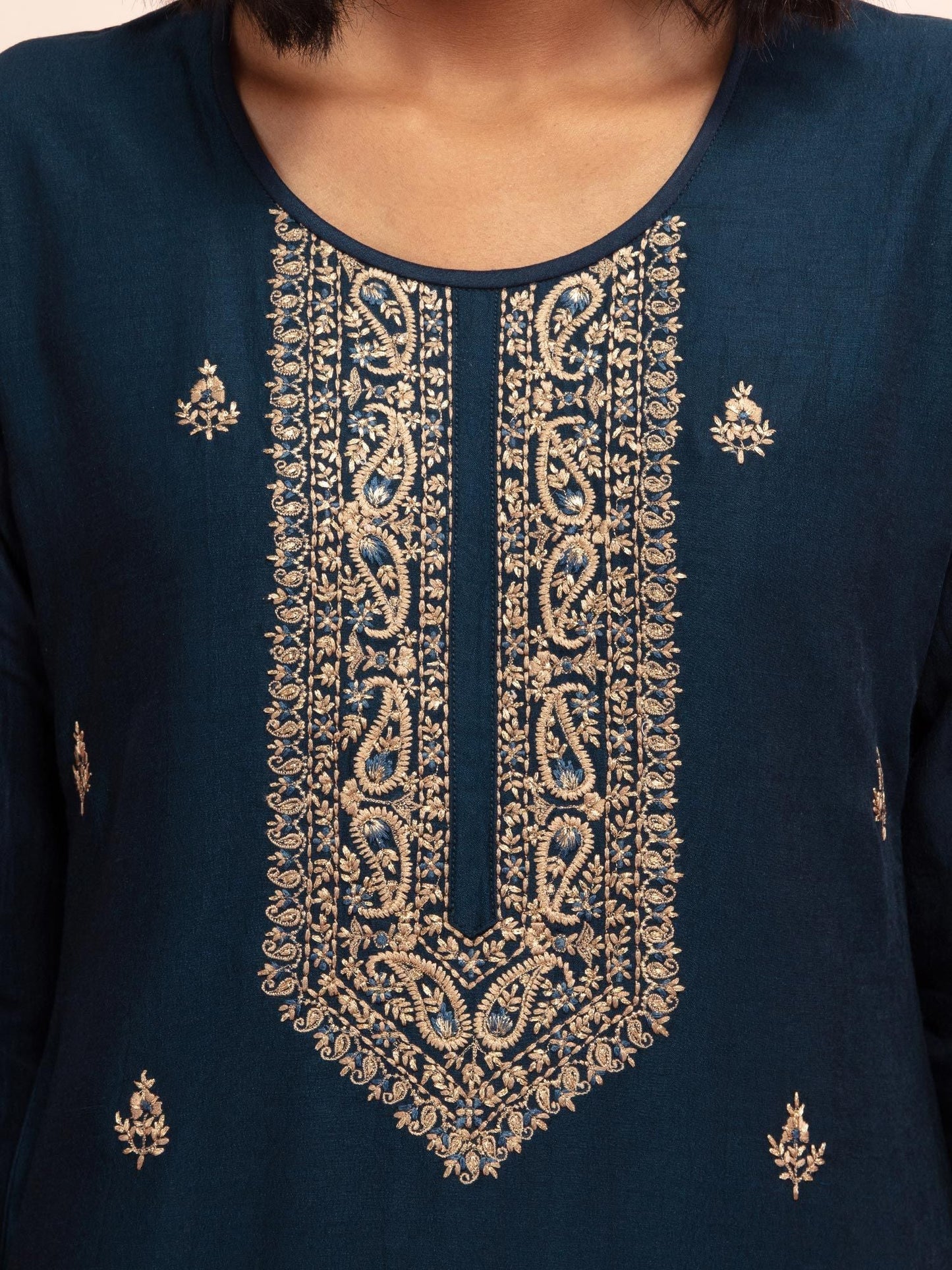 Likha Shaan-E-Avadh Navy Hand Embroidered Kurta, Pant & Dupatta LIKSKD130 (Set of 3) - M