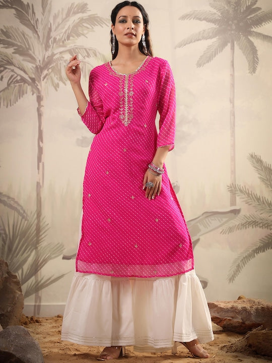 SCAKHI Leheriya Printed Thread Work Regular Kurta with Sharara