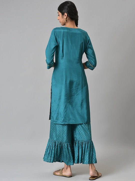 Aurelia Women Green Ethnic Motifs Yoke Design Kurta Set