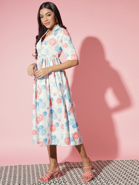 Myshka Floral Print Fit & Flare Midi Dress