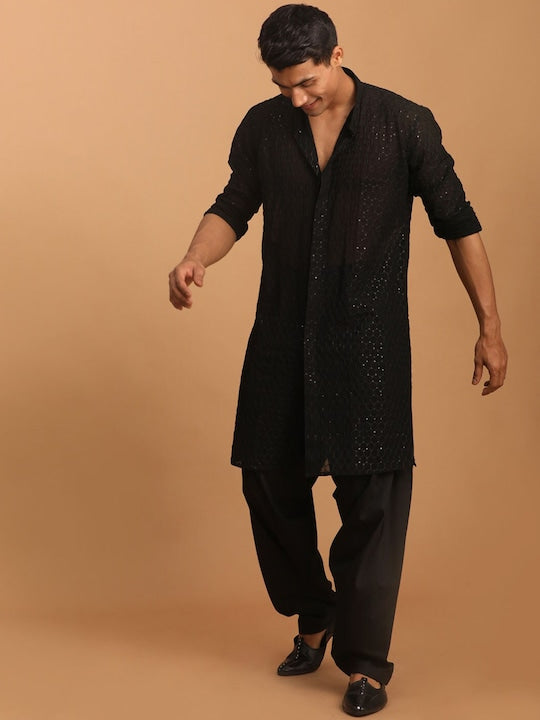 Vastramay Geometric Embroidered Sequinned Kurta with Pyjamas