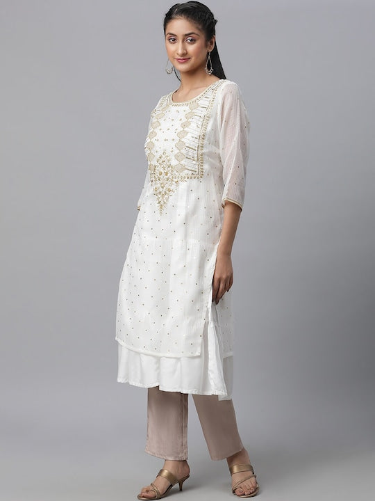 Aurelia Ethnic Embroidered Layered A-Line Kurta with Trousers