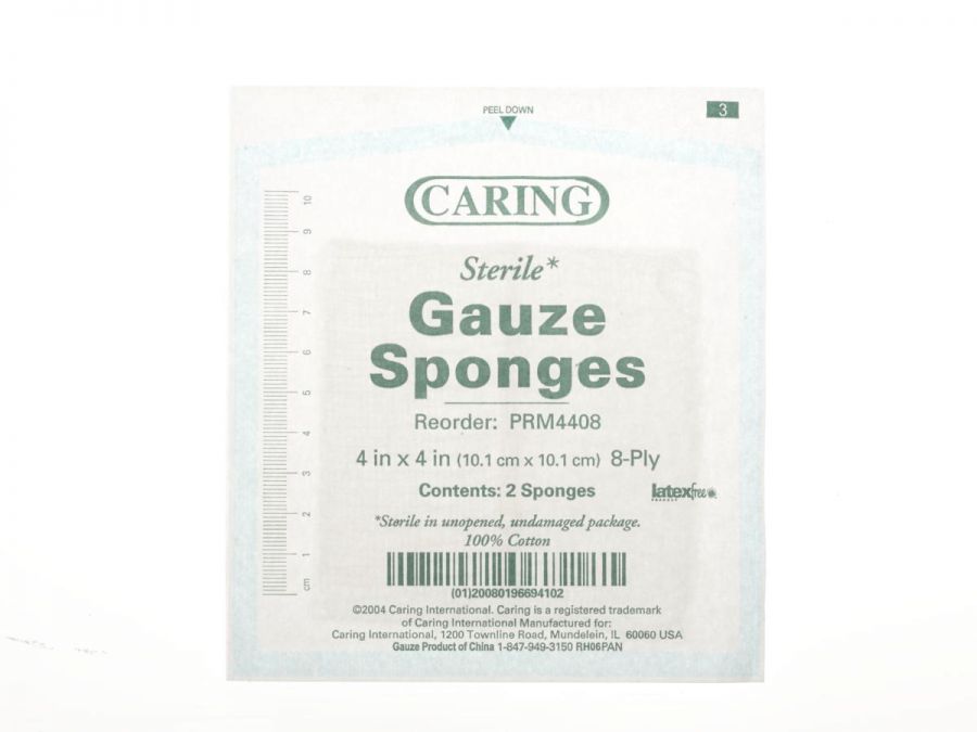 Caring 4 x 4 Inch Woven Gauze Sponges 8 Ply Sterile Case of 1200