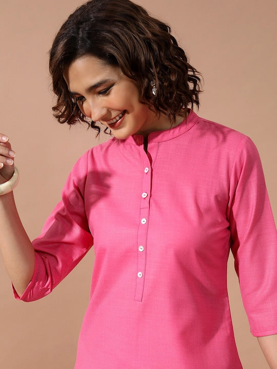 Vishudh Mandarin Collar Short Straight Kurta With Dhoti Pants