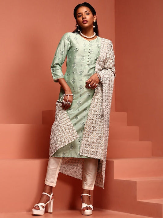 IMARA Floral Printed Kurta With Trousers