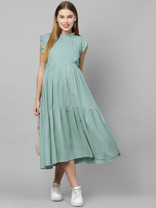 MomToBe Green Maternity A-Line Midi Nursing Dress
