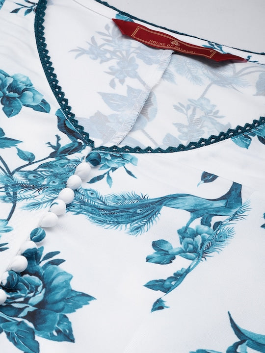 House of Pataudi Women Jashn Floral Printed Kurta With Palazzos & Dupatta