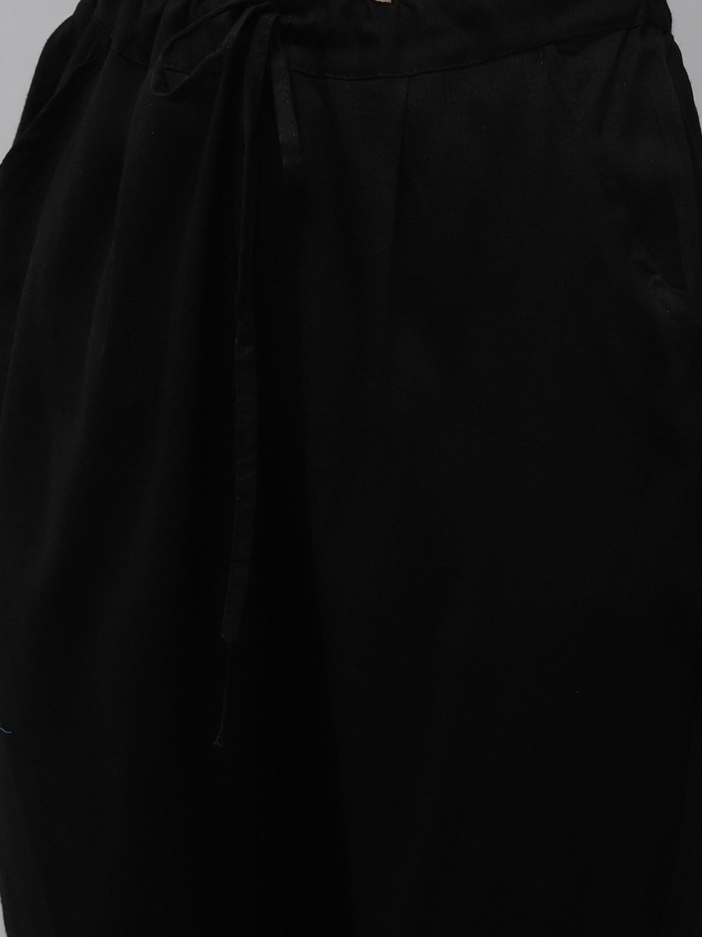 ISHIN Women's Rayon Black Solid with Gota Patti Straight Kurta Trouser Dupatta (Set of 3)