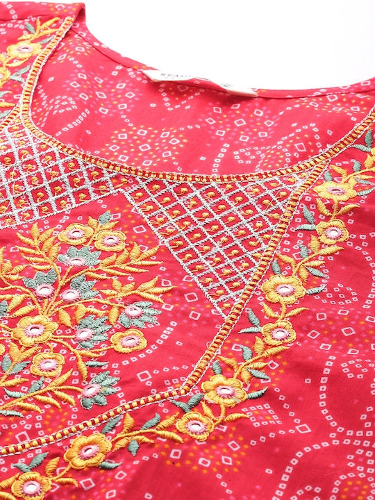 Readiprint Fashions Printed Regular Mirror Work Pure Cotton Kurta with Trousers