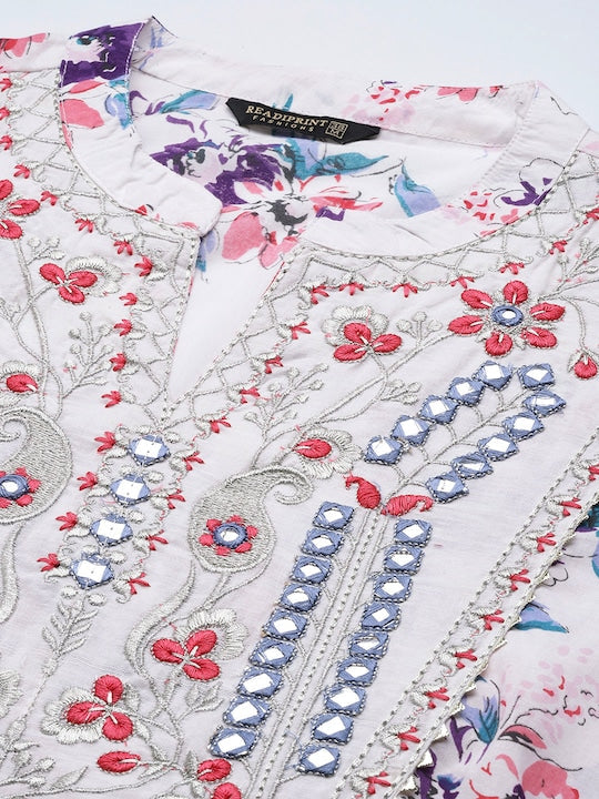 Readiprint Fashions White & Pink Floral Ethnic Gown