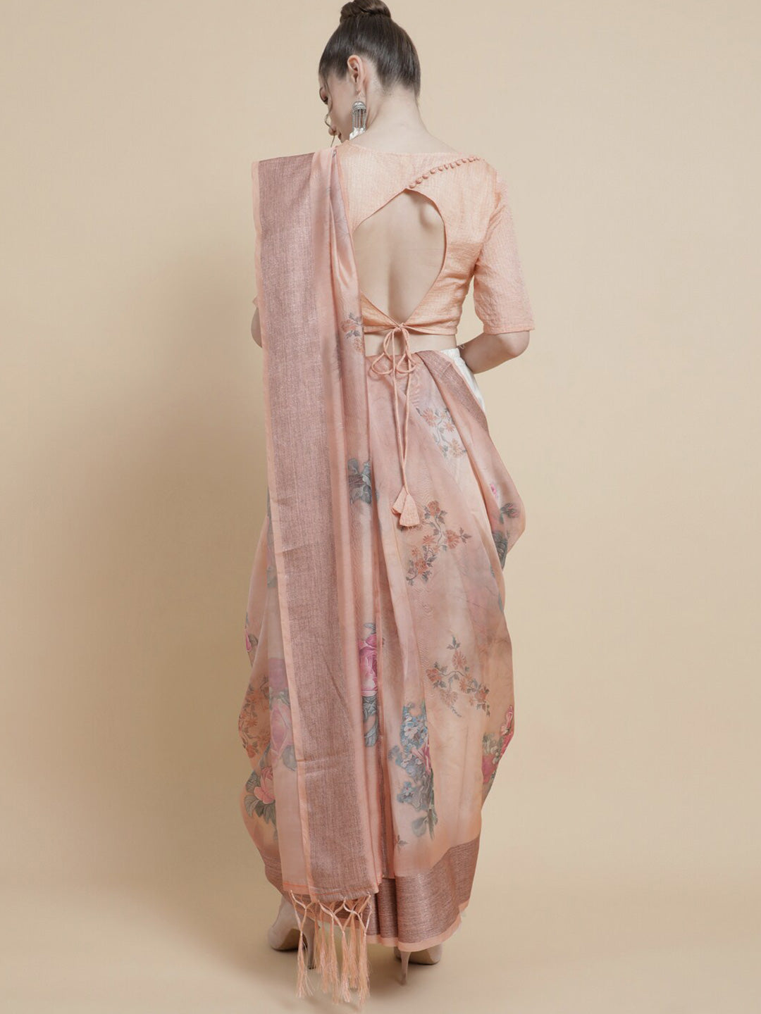 AKS Floral Printed Organza Saree