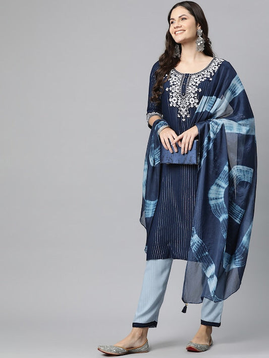 Readiprint Fashions Floral Embroidered Thread Work Kurta with Trousers & Dupatta
