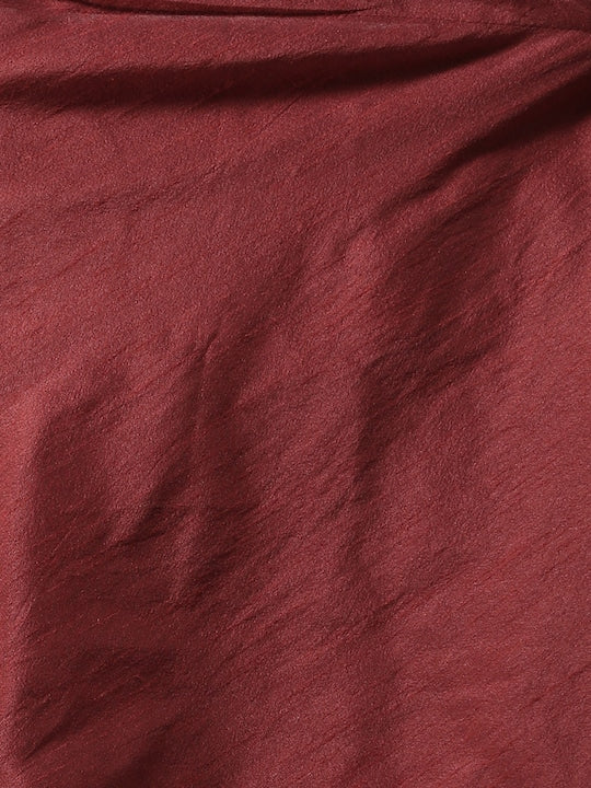 Deyann Men Cream-Coloured & Maroon Self Design Kurta with Churidar