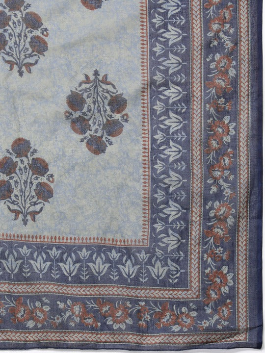 Yufta Ethnic Motifs Printed Sequinned Pure Cotton Kurta with Trousers & Dupatta