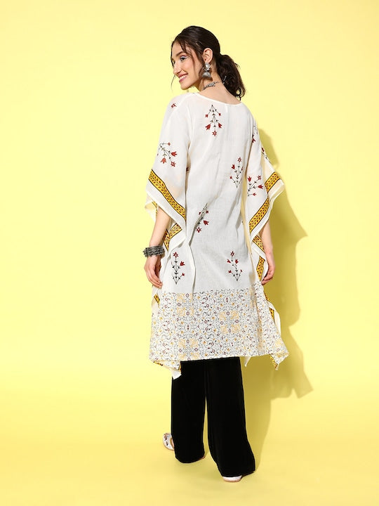 Yufta Floral Printed Flared Sleeves Sequinned Kaftan Kurta