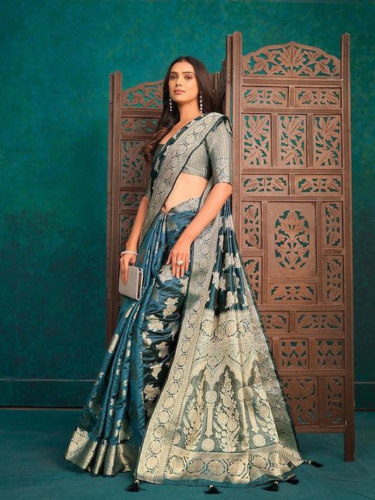 Sangria Floral Woven Design Banarasi Saree