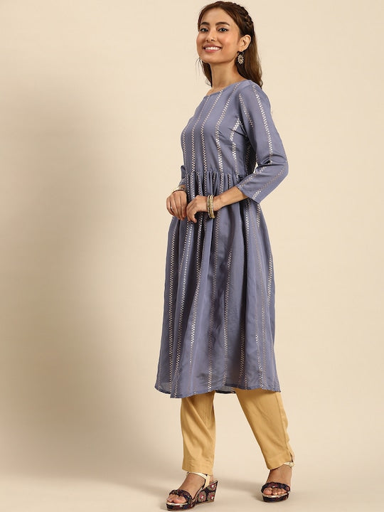 Sangria Women Jacquard Chanderi Silk Anarkali Kurta