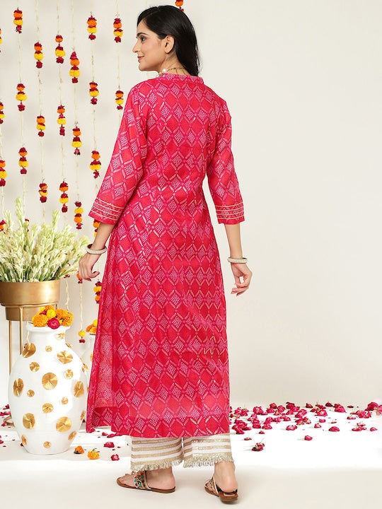 Varanga Women Pink & Gold-Toned Ethnic Motifs Printed Anarkali Kurta