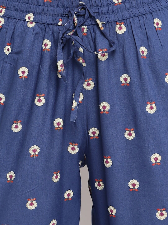 IMARA Floral Printed Keyhole Neck Gotta Patti Pleated A-Line Kurta with Trousers