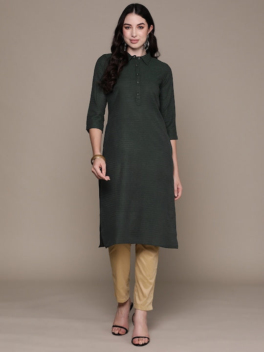 Anubhutee Self Design Shirt Collar Kurta