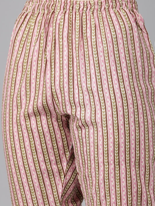 Yufta Beige Floral Print Kurta with Trousers