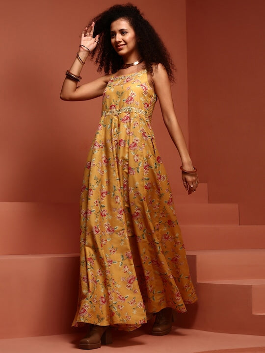 IMARA Floral Printed Smocked Maxi Ethnic Dress