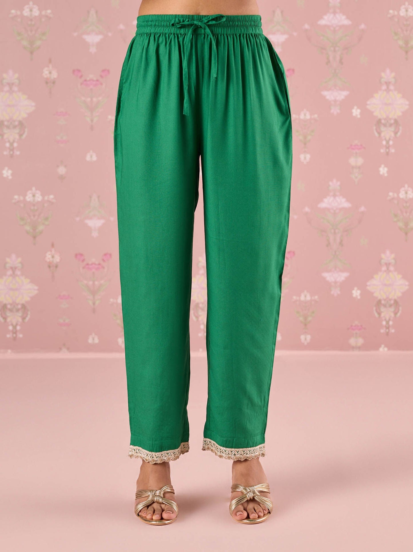 Likha Green Bandhani Printed & Embroidered Flare Kurta Pant & Dupatta (Set of 3)