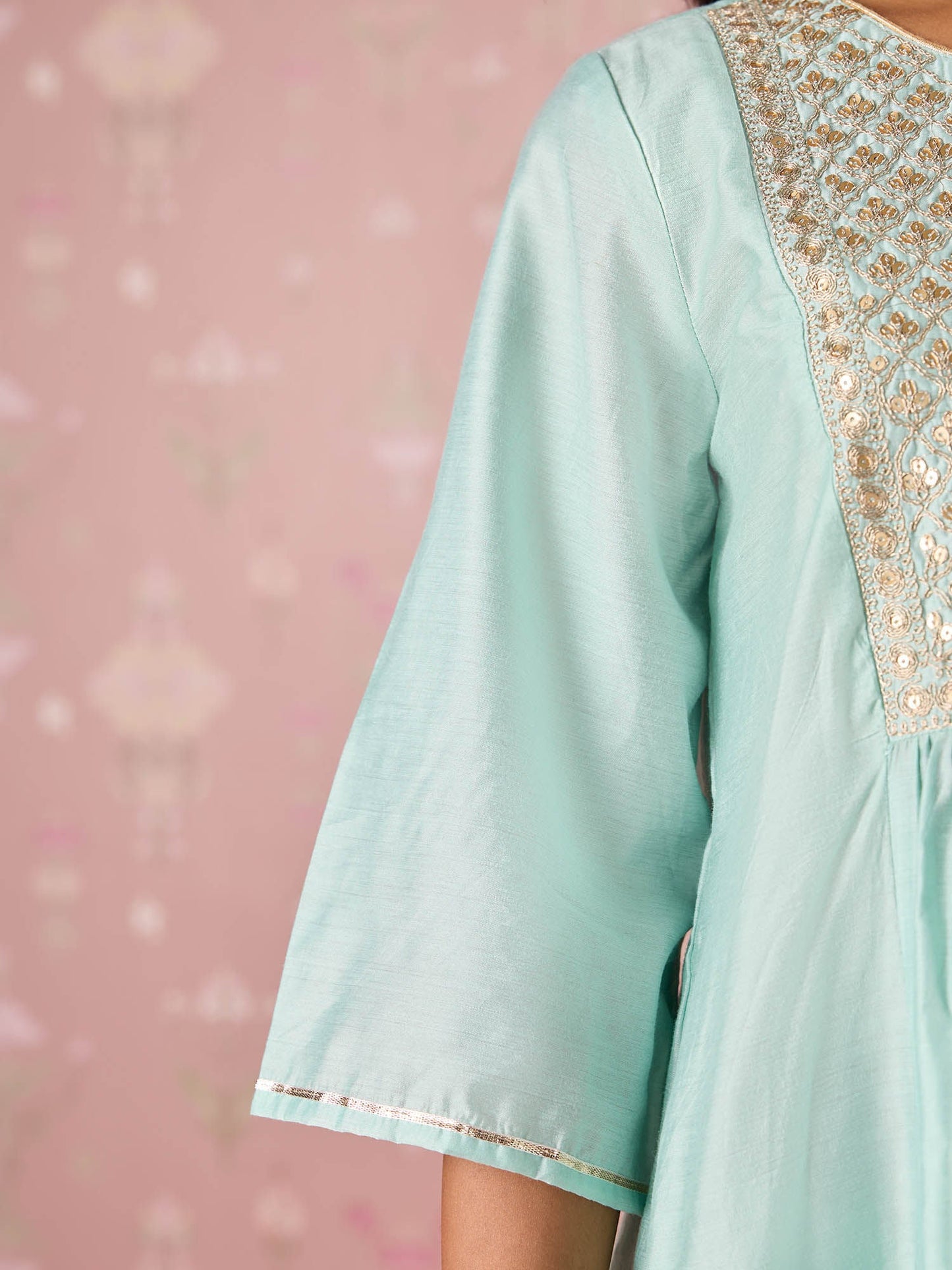 Likha Green Garden Groove Chanderi Embroidered Kurta Pant and Dupatta (Set of 3)