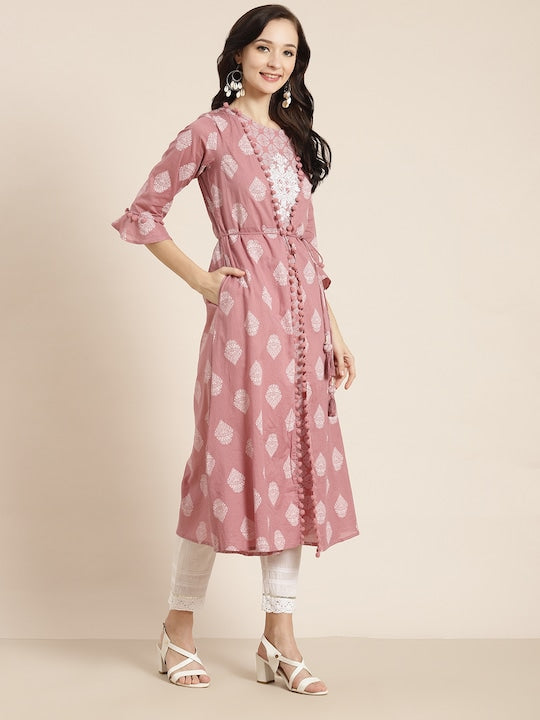 Juniper Women Pink & White Printed Indie Prints Kurta