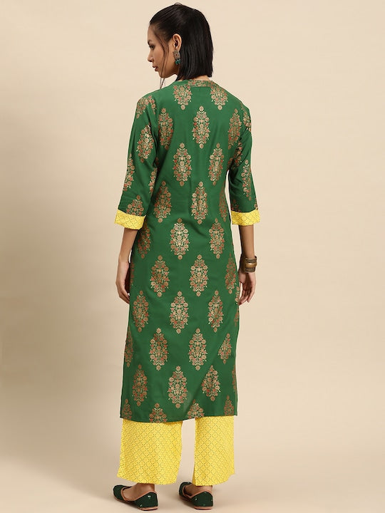 All about you Women Ethnic Motifs Printed Regular Liva Kurta & Trousers
