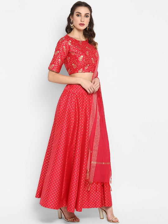 Janasya Women Floral Print Ready To Wear Flared Lehenga Choli with Dupatta